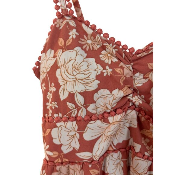 No Boundaries Floral High Low Dress Womens S Rust White - Picture 3 of 7